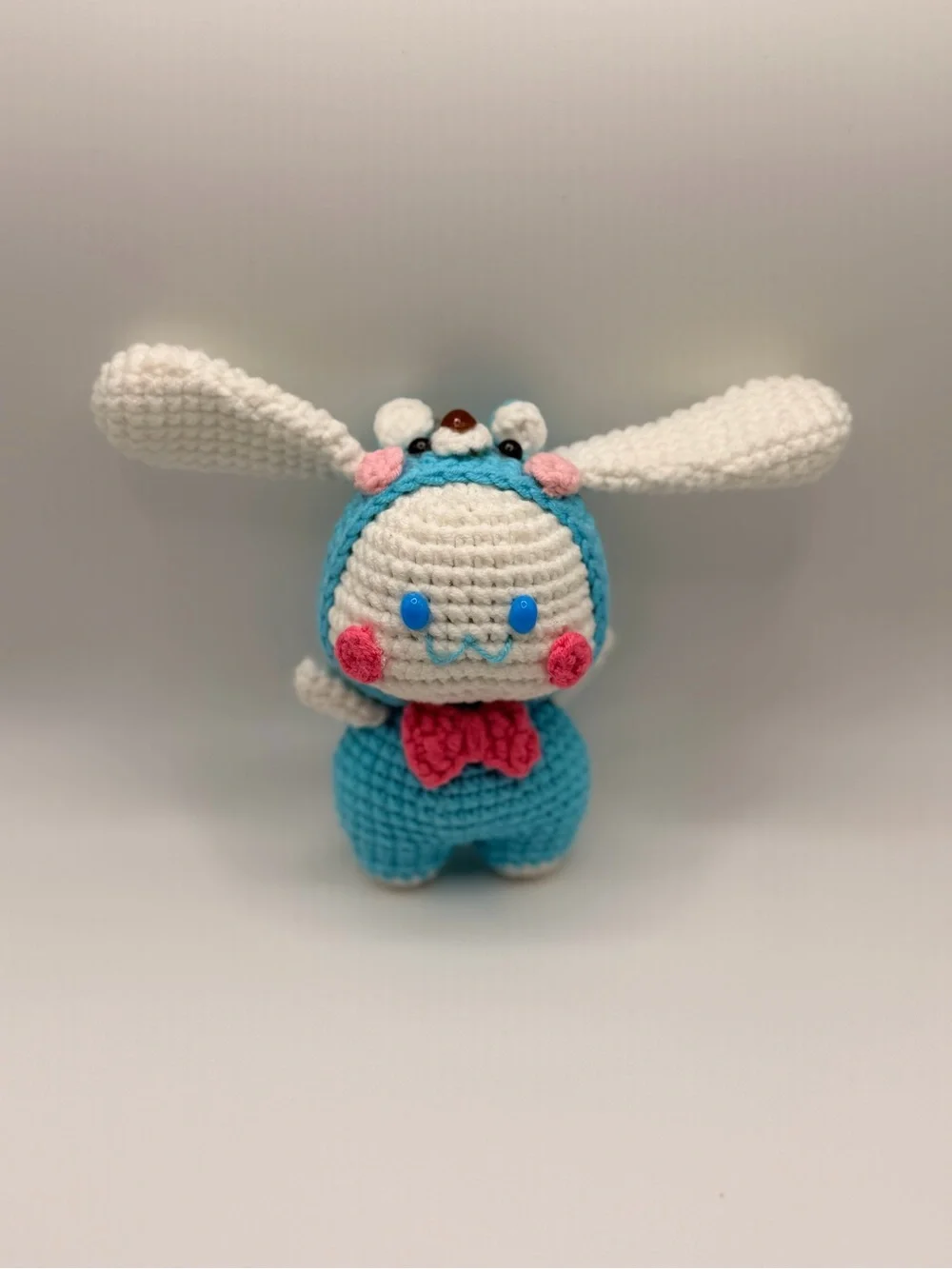 Handmade Plush Bunny Toy in Aqua and Caramel - Cute Crochet Small Pet Accessory